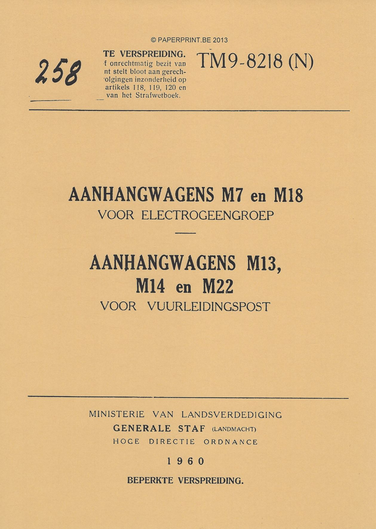 TM 9-8218 NL AANHANGWAGENS M7, M18, M13, M14 EN M22